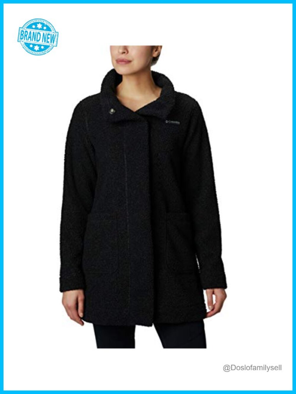 Sherpa Fleece Long Jacket with Plush Collar and Snap Placket